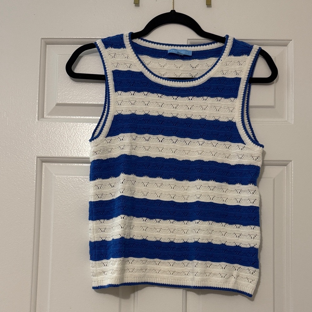 Draper James White and Blue Knit Sleeveless Sweater